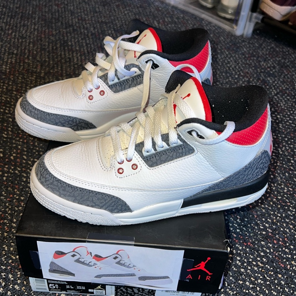 Fire red denim Jordan 3’s